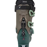 K2 Women's Mindbender 115 BOA ski boots feature a green and pink color scheme with a visible BOA closure system.