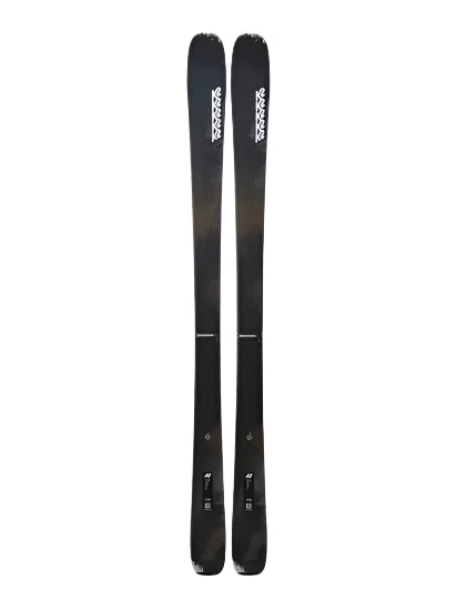 K2 Mindbender 85 skis, 2025 model, feature a black design with red accents.
