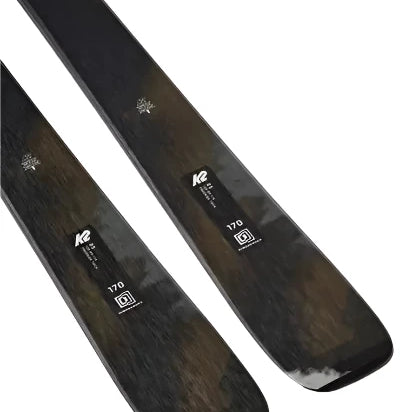 K2 Mindbender 85 skis, 2025 model, feature a black and gray design.