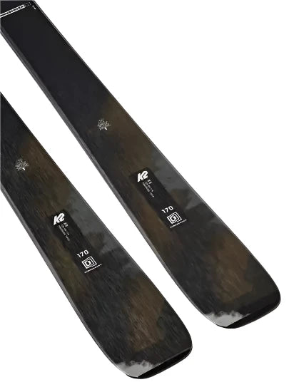 K2 Mindbender 85 skis, 2025 model, feature a black and gray design.