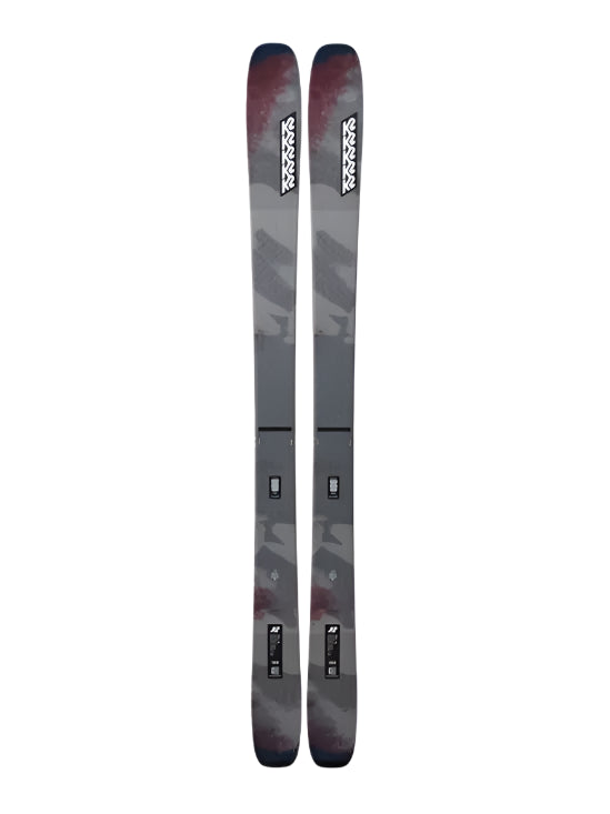 K2 Mindbender 96C skis, 2025 model, feature a gray and red design.