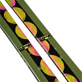 K2 Omen 90 skis 2025 feature a distinctive red and black design.
