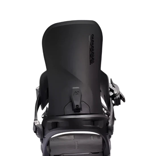 K2 Program snowboard binding, black with a distinctive angular design.