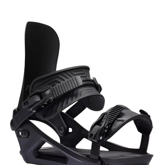 Black K2 Program snowboard binding features a streamlined design with silver accents.