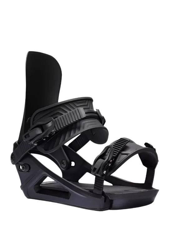 Black K2 Program snowboard binding features a streamlined design with silver accents.