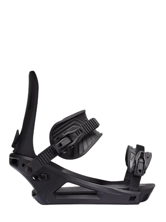 Black K2 Program snowboard binding features a sleek design and visible adjustment levers.