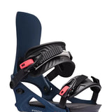 K2 Program snowboard binding, featuring a dark blue base and red accents.
