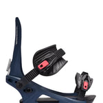 K2 Program snowboard bindings feature a dark blue base with red accents.