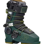 K2 Revolve Team ski boots feature a dark green and yellow color scheme with visible hardware.