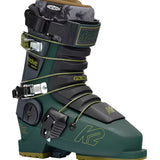 K2 Revolve Team ski boots feature a dark green and yellow color scheme with visible hardware.