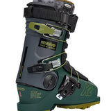 K2 Revolve Team ski boots feature a dark green color scheme with silver accents and a distinctive design.