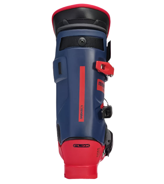 K2 Revolve 2025 ski boots feature a blue and red design with visible buckles.