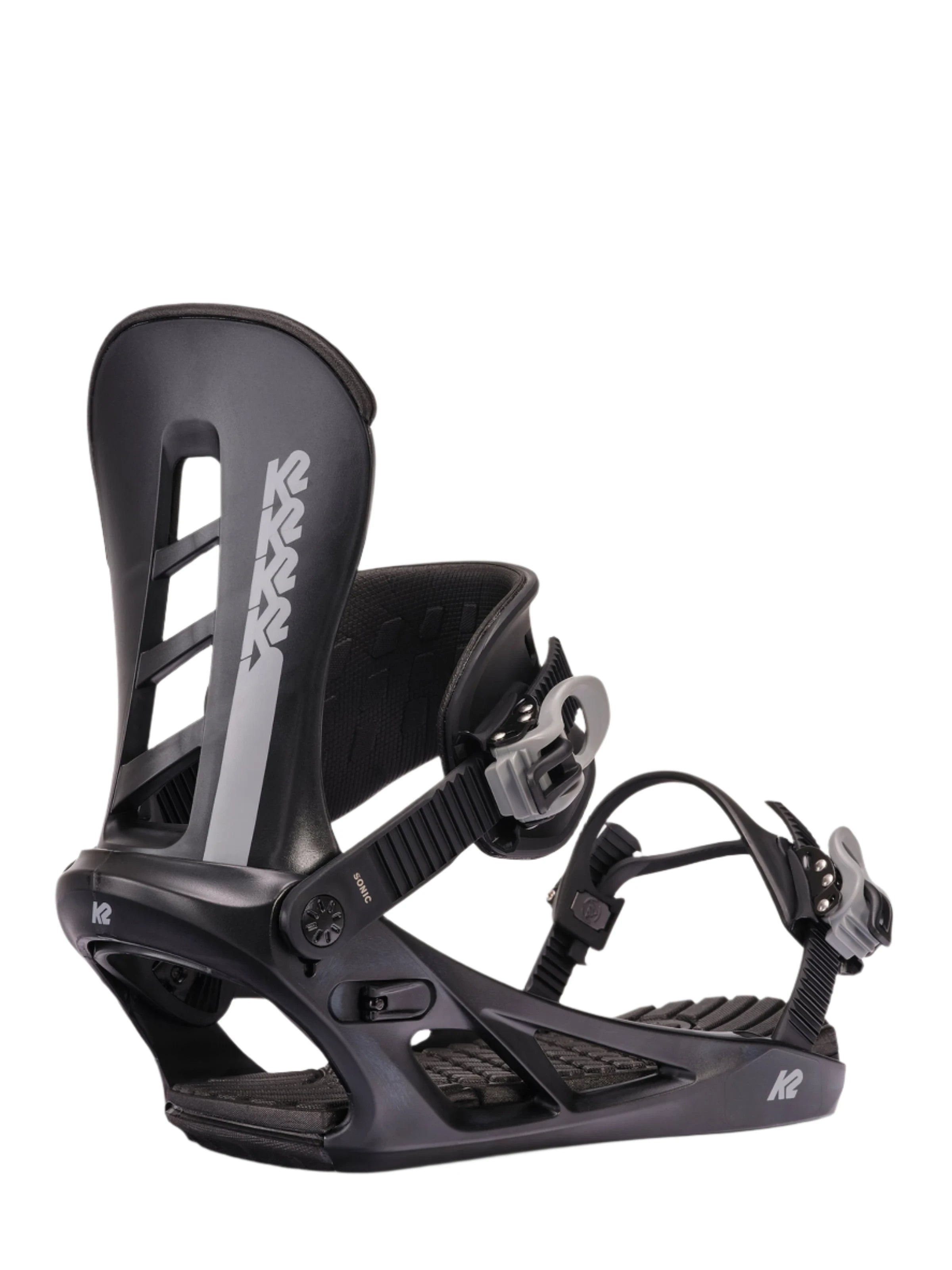 K2 Sonic snowboard binding, black and gray design.