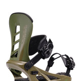 K2 Sonic 2025 snowboard binding in olive green with black accents.