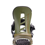 K2 Sonic 2025 snowboard binding, green with black straps and a distinctive baseplate design.