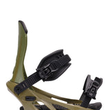 K2 Sonic 2025 snowboard binding features a dark gray base and a vibrant olive green upper.