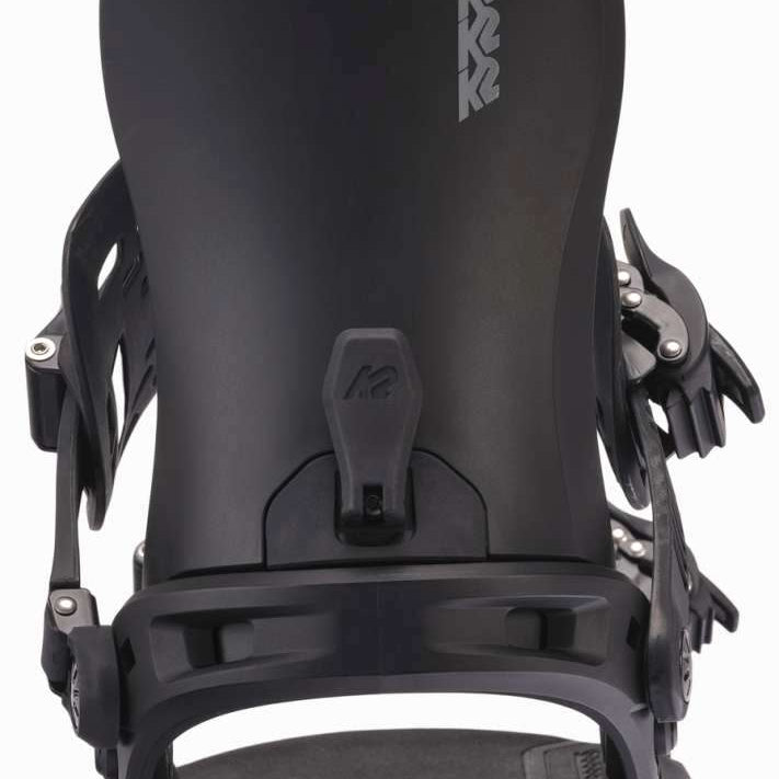 K2 Bond snowboard binding, black with gray accents and a distinctive design.