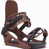 K2 Bond snowboard binding, featuring a dark brown and black color scheme with a distinctive design.