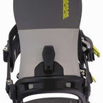 K2 Bond 2025 snowboard binding, black base with a yellow stripe.