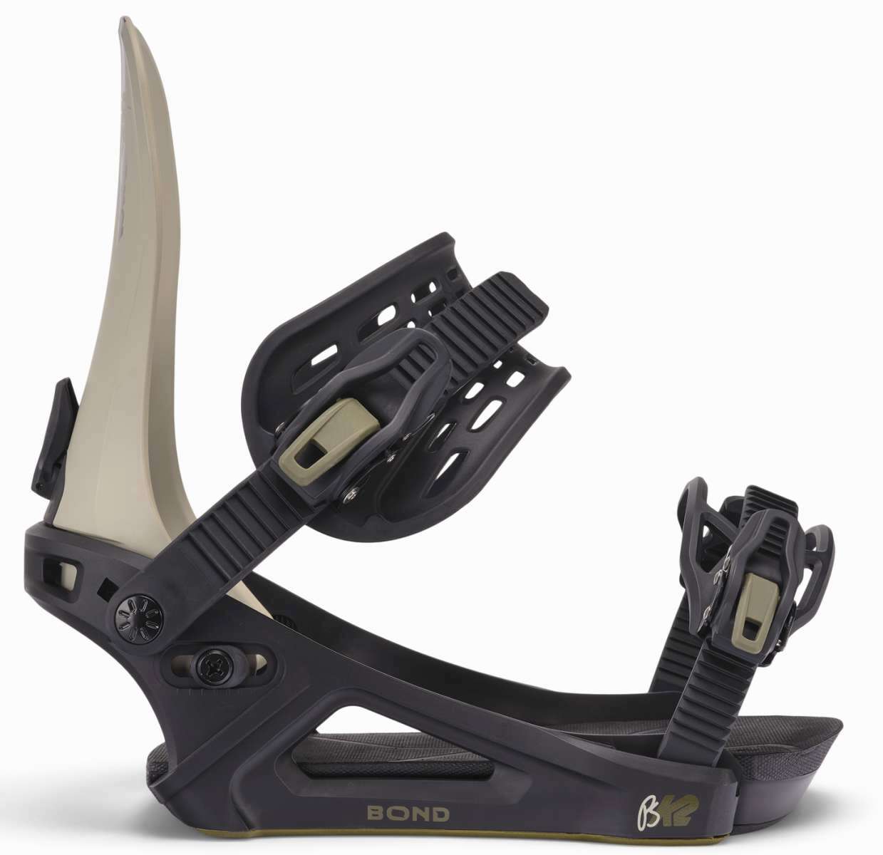 K2 Bond snowboard binding, black with a distinctive gray and orange accent.