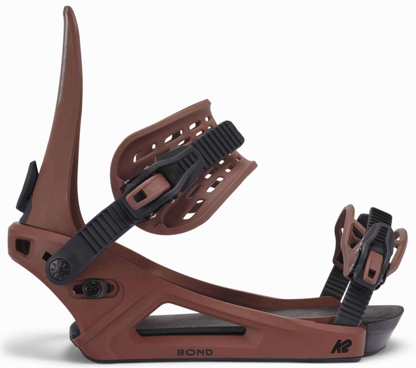 K2 Bond snowboard binding, featuring a red base and black straps.