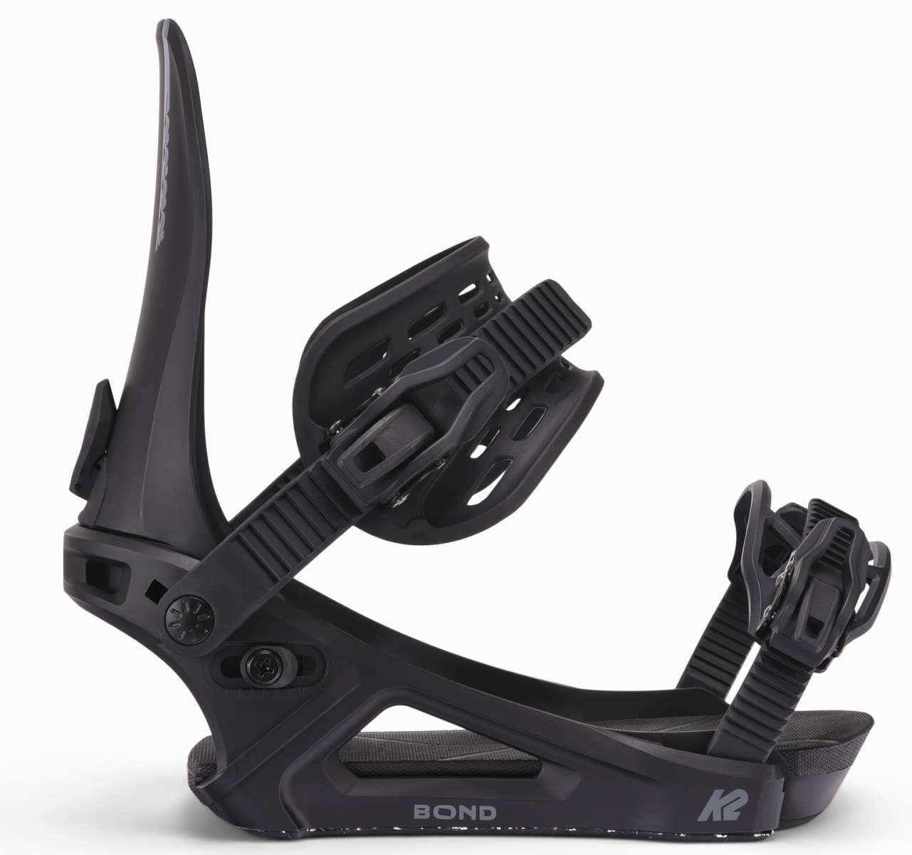 K2 Bond snowboard binding, black with a distinctive angular design.