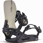 K2 Bond snowboard binding, black and orange, features a distinctive design.