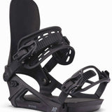 K2 Bond 2025 snowboard binding features a black and gray design with visible straps and hardware.