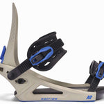 K2 Edition snowboard binding, featuring a white base with blue and black accents.