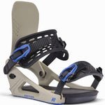 K2 Edition snowboard binding features a gray base with blue accents and a distinctive design.