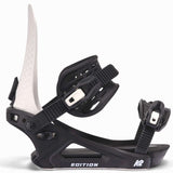 Black K2 Edition snowboard binding with white accents and a distinctive design.