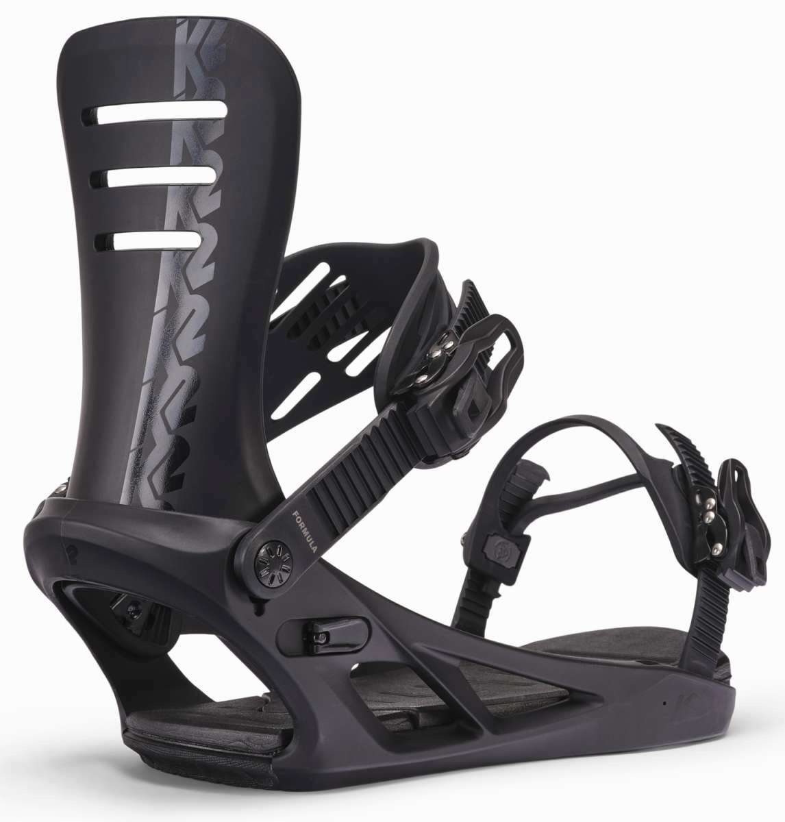 K2 Formula snowboard binding, black with red accents, features a sleek, modern design.