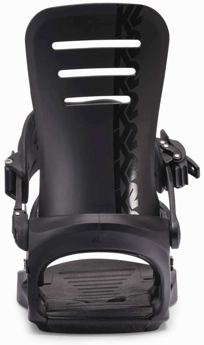 K2 Formula snowboard binding, black with a distinctive patterned design.