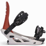 K2 Formula snowboard binding features a white base with black and red accents.