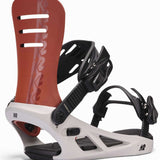 K2 Formula snowboard binding, black and white design with red accents.