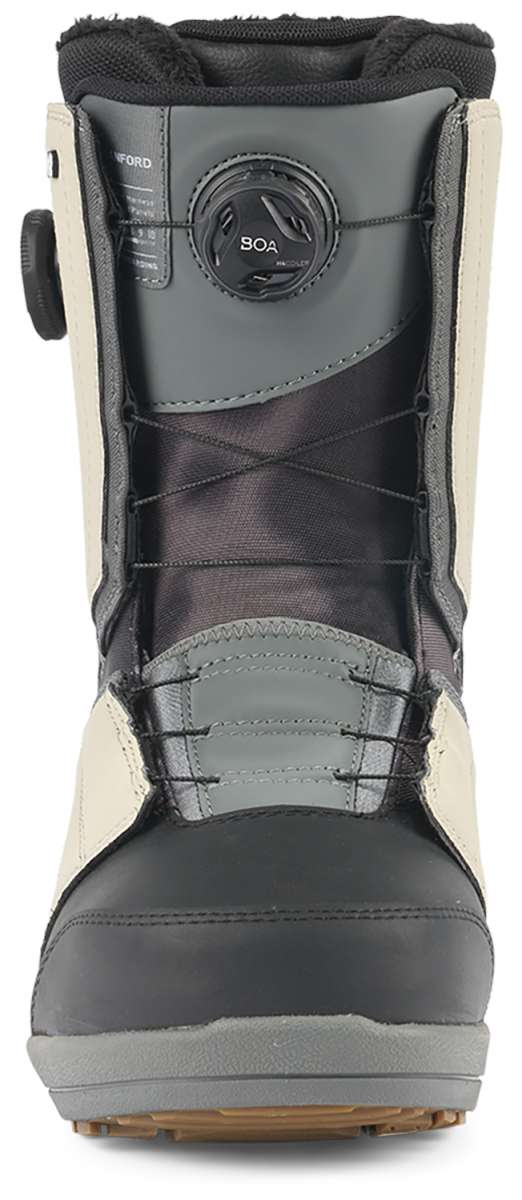 K2 Hanford 2023 snowboard boot features a gray and black color scheme with a visible Boa lacing system.