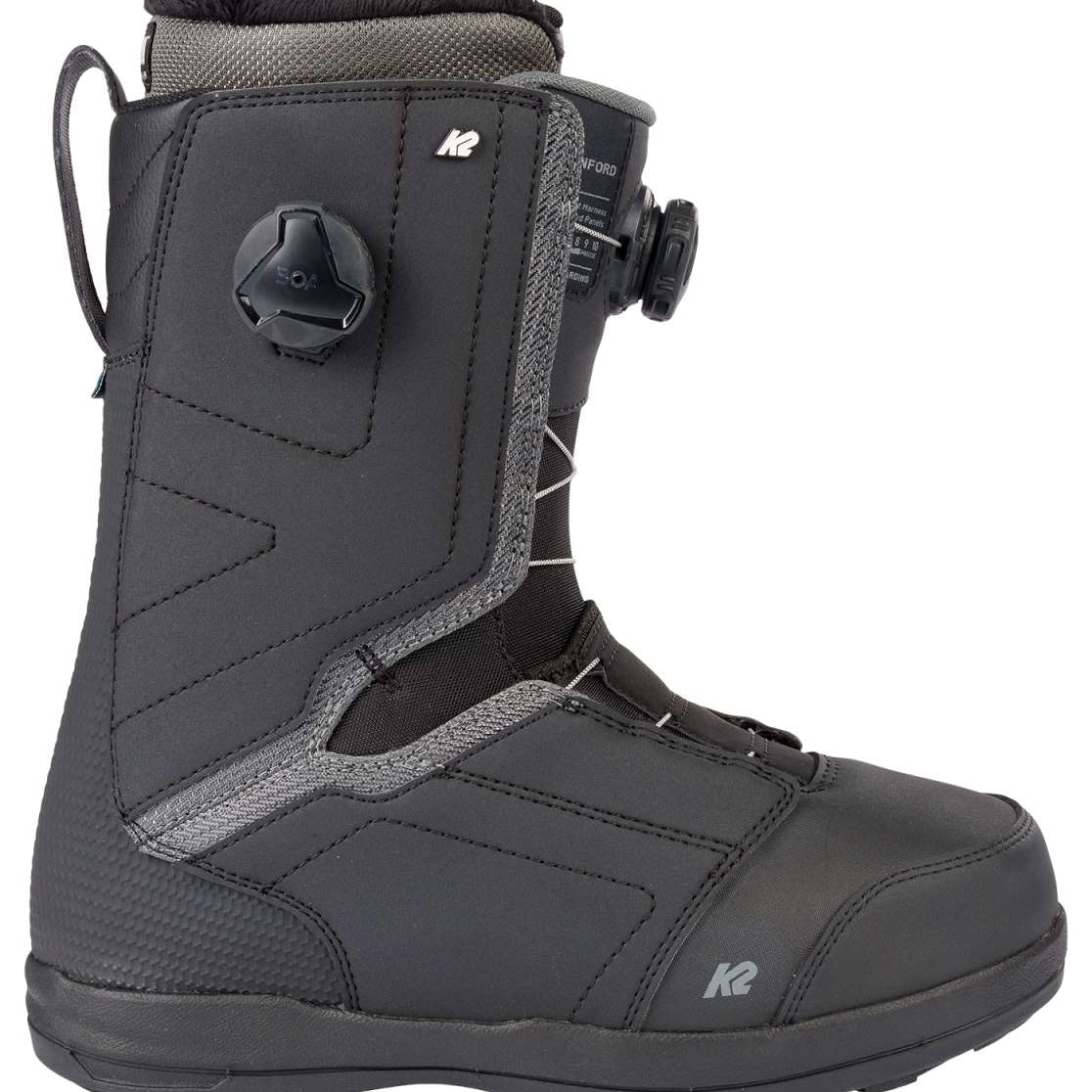 Black and gray K2 Hanford snowboard boot with Boa lacing system.