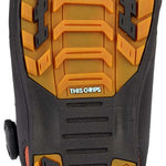 K2 Hanford snowboard boot sole features a black rubber tread with orange accents and a blue logo.