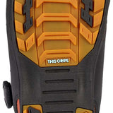 K2 Hanford snowboard boot sole features a black rubber tread with orange accents and a blue logo.