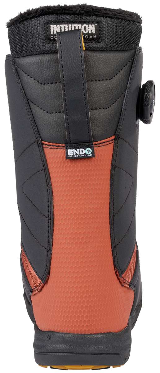 K2 Hanford 2023 snowboard boot features a black and orange color scheme with a distinctive design.