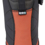 K2 Hanford 2023 snowboard boot features a black and orange color scheme with a distinctive design.