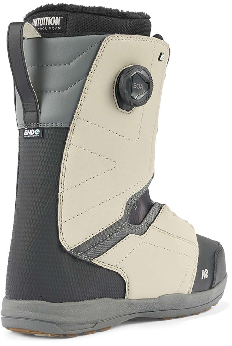 K2 Hanford snowboard boot, black and white design with Boa lacing system.