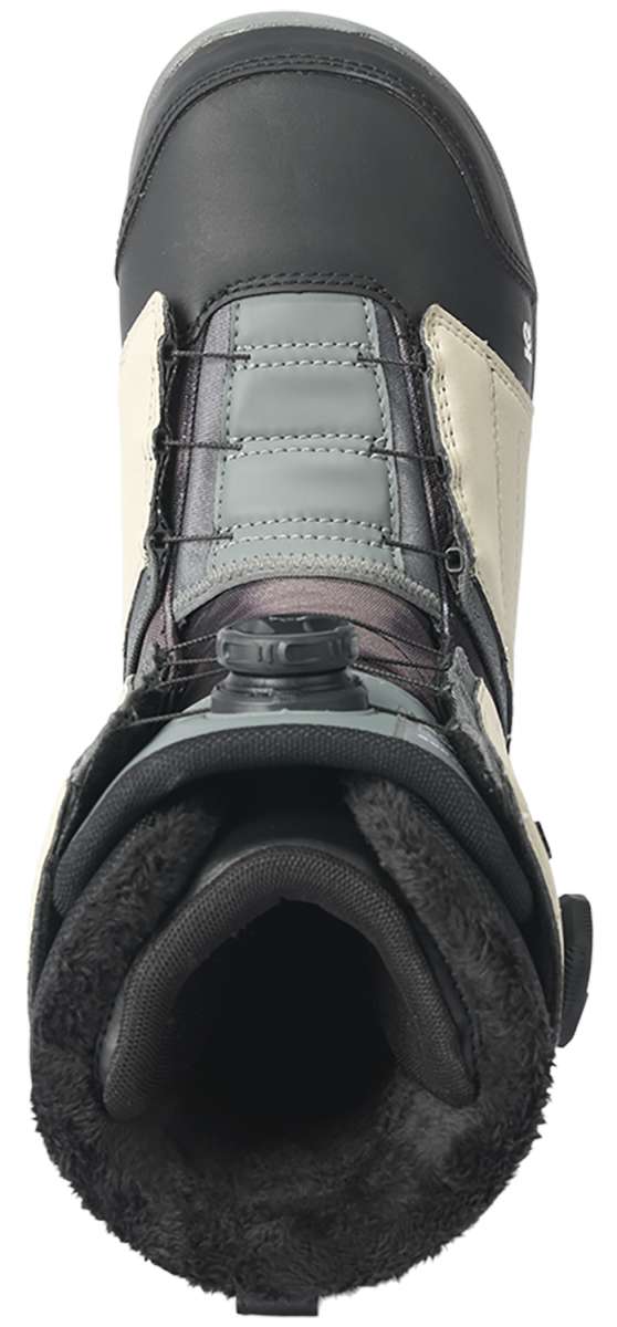 K2 Hanford 2023 snowboard boot, black and white design with Boa lacing system.