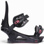 K2 Albany snowboard binding features a black base with red accents.