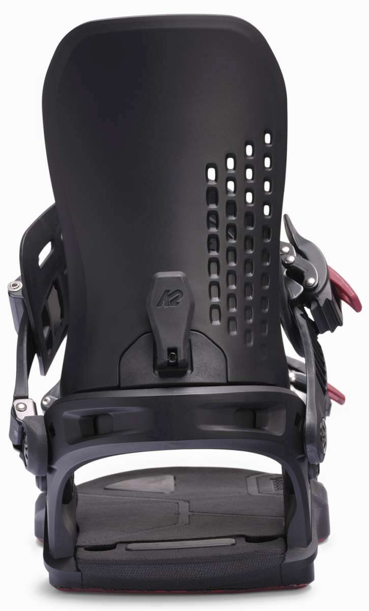 K2 Women's Albany snowboard binding, black and red design.