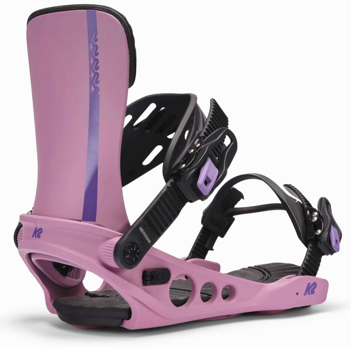 K2 Ladies Meridian Snowboard Binding 2025 - Pink/Purp Angle1