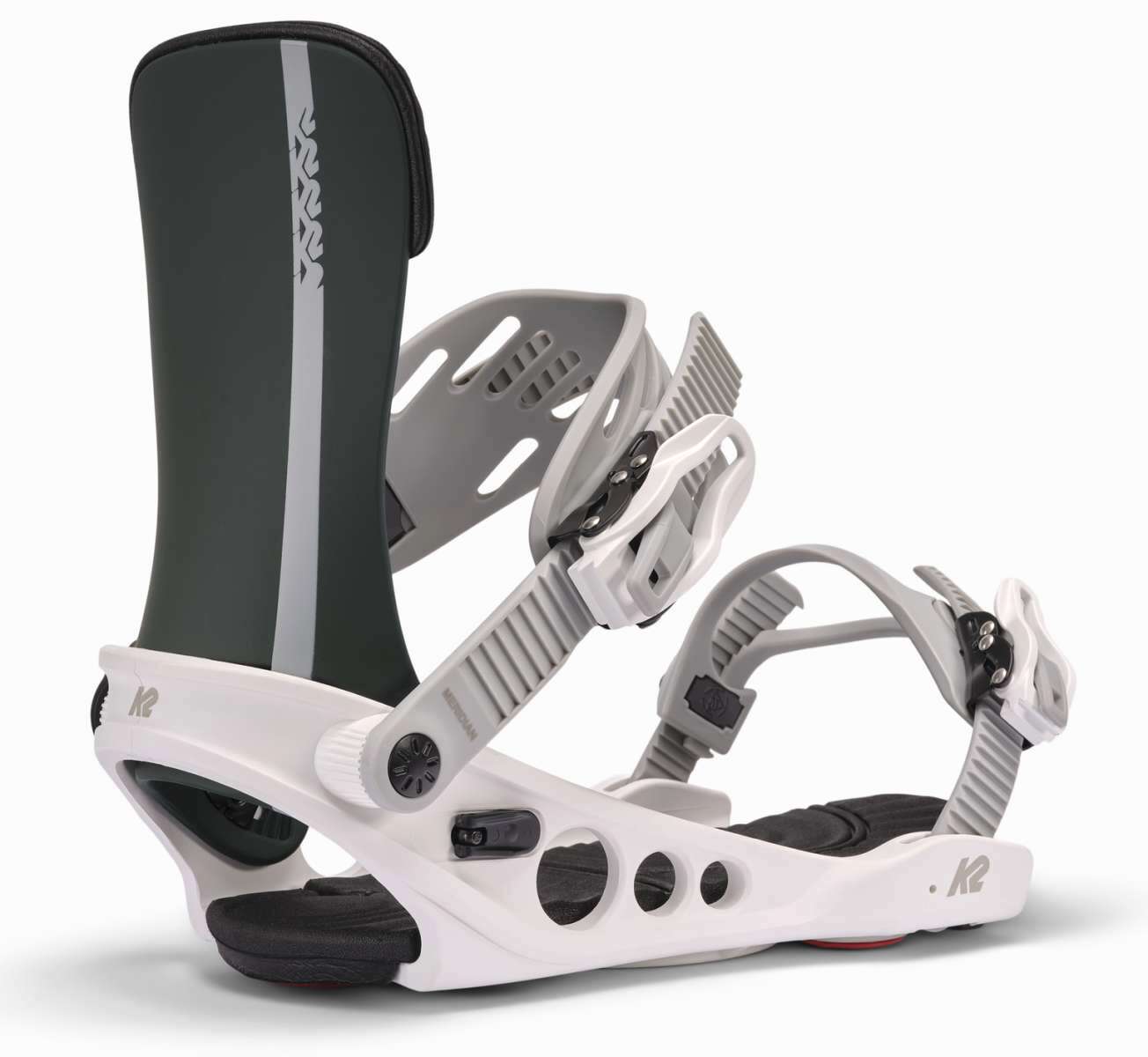 K2 Women's Meridian 2025 snowboard binding, white with black accents.