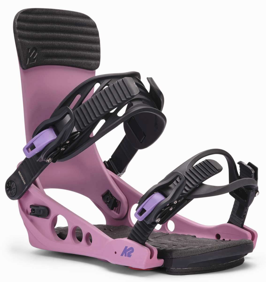 K2 Ladies Meridian Snowboard Binding 2025 Pink/Purp Angle3