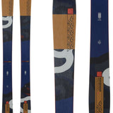 K2 Women's Mindbender 106C skis feature a blue and white design with red accents.