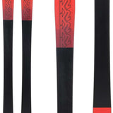 K2 Women's Mindbender 99Ti Wide Skis 2024 feature a red and black design with a distinctive graphic pattern.
